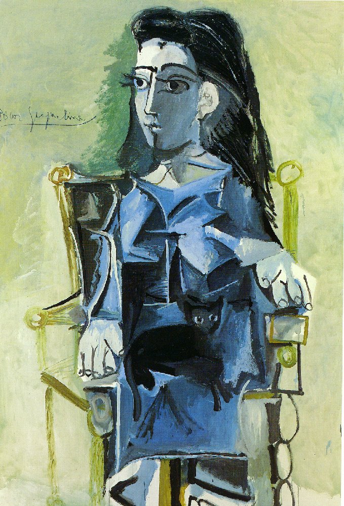 Picasso Jacqueline sitting with her cat 1964